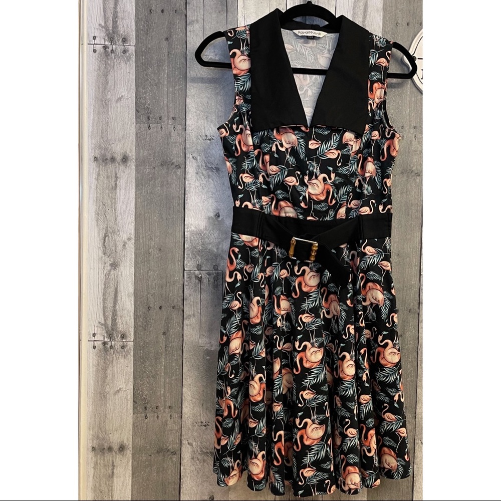 ModCloth Royal Monk Flamingo Dancing A-Line Dress Size 8 Retro